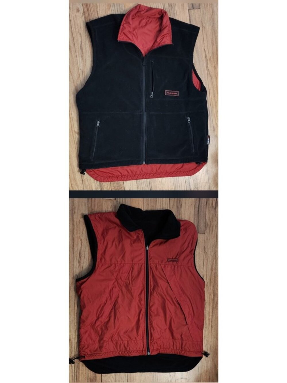 Vintage 90s Polo Sport Ralph Lauren Large Reversible Vest Polartec Red Polyester
